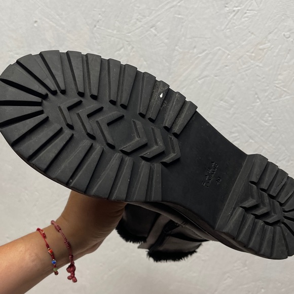 ZARA Leather Fur Lined Ankle Boots Booties Sz 9/40 - Picture 7 of 9